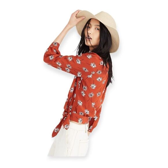 Madewell Wrap Silk Blouse In Fresh Daisies Top Size Extra Small - Picture 1 of 9